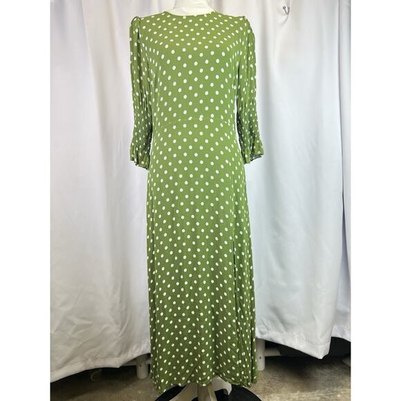 Reformation Edamame Green Carolena Polka Dot Midi Dress size 12 women - Picture 2 of 16
